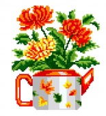 канва с рисунком "хризантемы в чайничке" к-017